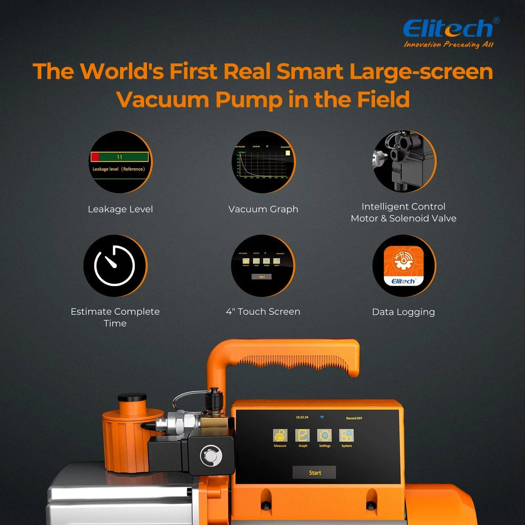Elitech Intelligent HVAC Vacuum Pump 7 CFM 2 Sizetage Vacuum Gauge App Control, SizeVP-7