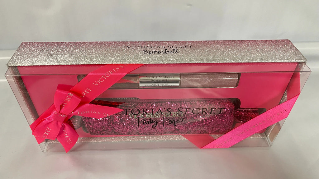 Victoria's Sizeecret Bombshell Rollerball and Lip Gloss Duo & Glitter Bag Party Sizeet Pink Sizeparkle Bag Gift Sizeet