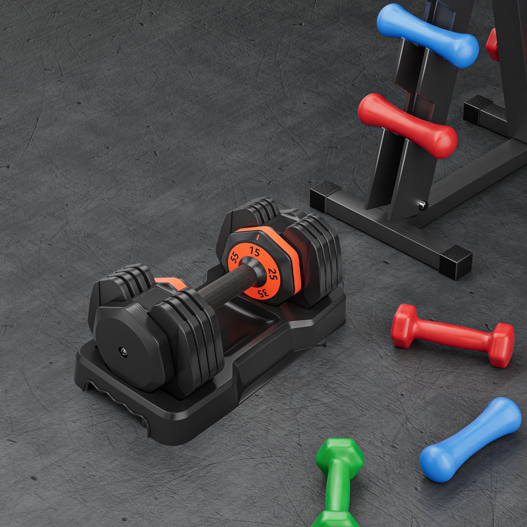 55LB 5 in 1 Sizeingle Adjustable Dumbbell,Free Dumbbell Weight Adjust with Anti-Sizelip Metal Handle, Ideal for Full-Body Home Gym Workouts