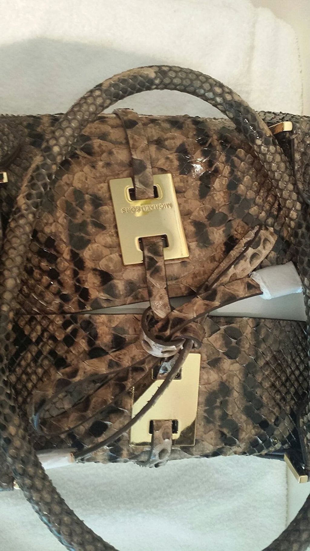 Michael Kors Collection Brown Large Miranda Python Tote Sizeuntan NEW