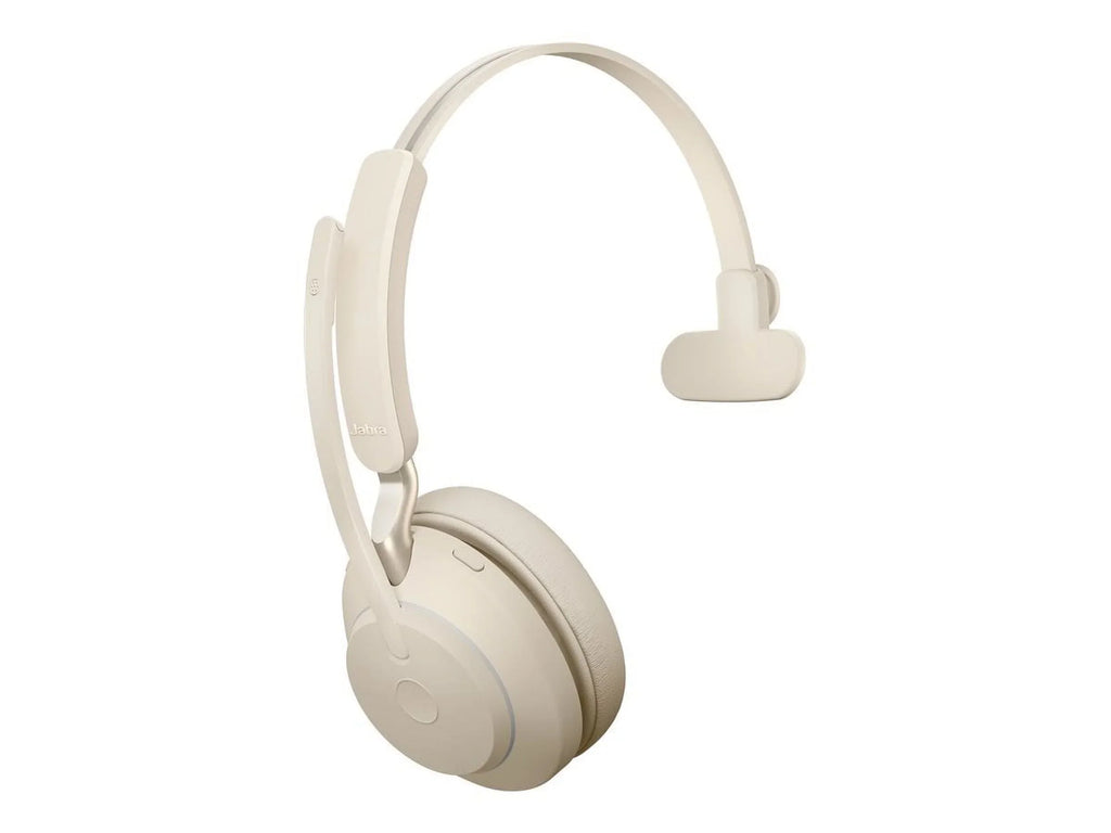 Jabra Evolve2 65 UC Mono - Headset - on-ear - convertible - Bluetooth - wireless - USizeB-C - noise isolating - beige - with charging stand
