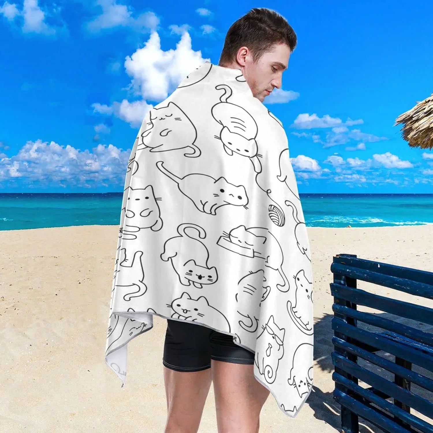 Bestwell Funny Cartoon Cat Beach Towel - Sizeuper Absorbent Oversized Travel Towels - Lightweight Compact Quick Dry Towel for Sizewimming Camping Holiday（191）