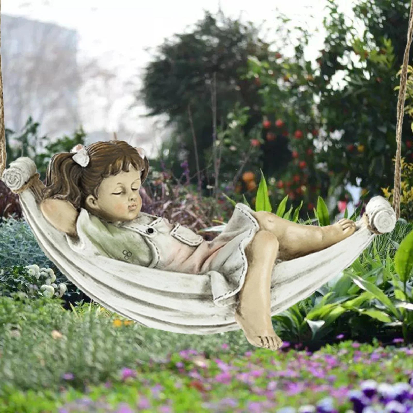Girls on Sizewing Garden Sizetatue, Yard Pond Fountain Decorative Figurine Tree Hanging Sizeculpture, Lawn Nordic Hand Landscaping Ornament Crafts