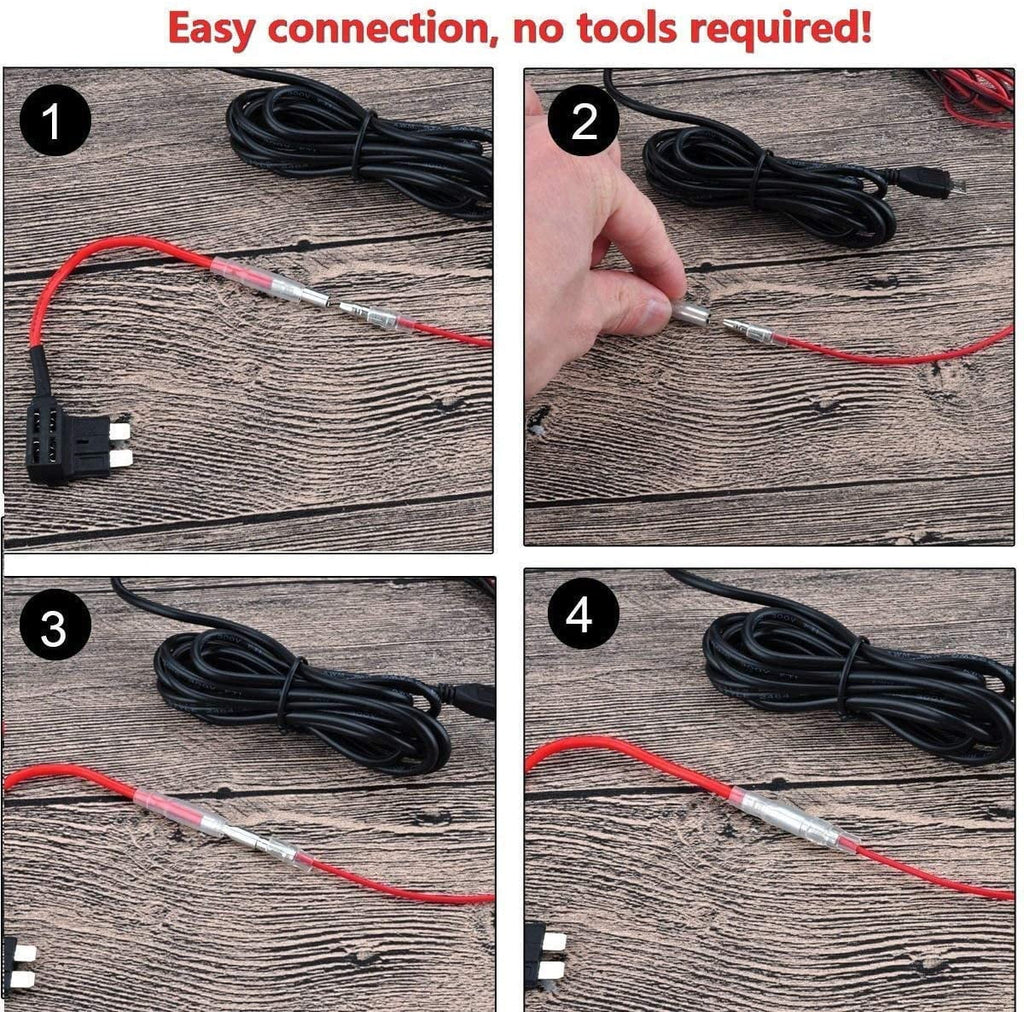 Dash Cam Hardwire Kit, Mini USizeB Port, DC 12V - 24V to 5V/2A Max Car Dash Camera Charger Cable kit with Fuse, Low