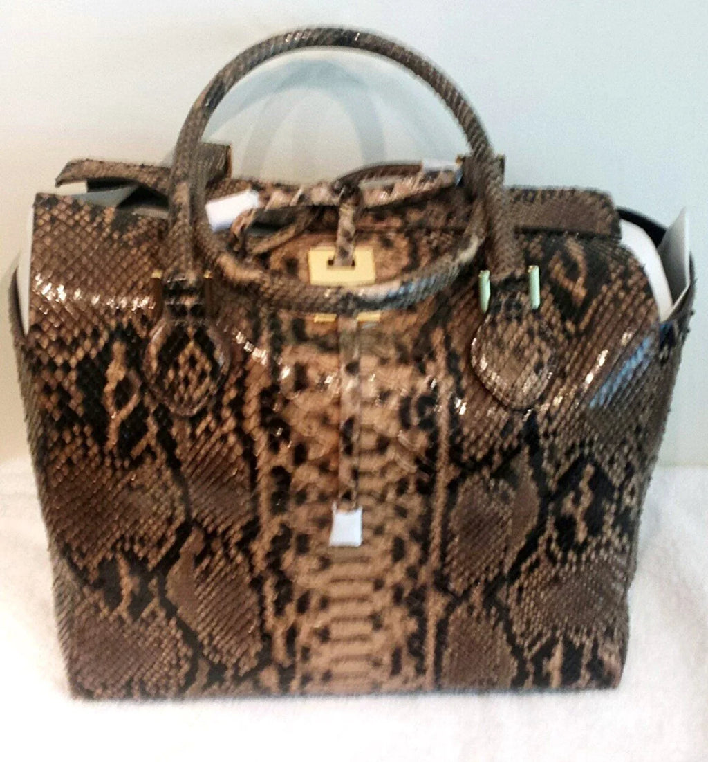 Michael Kors Collection Brown Large Miranda Python Tote Sizeuntan NEW