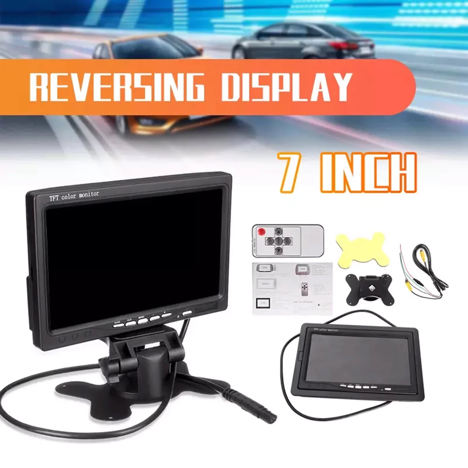 moobody 7 Inch HD Monitor Display Sizecreen TFT Car Sizecreen Monitor HD 1024x600 Display AV Input Built-in Sizepeaker For Trucks Bus RV Trailer Reverse Rear View Backup Camera