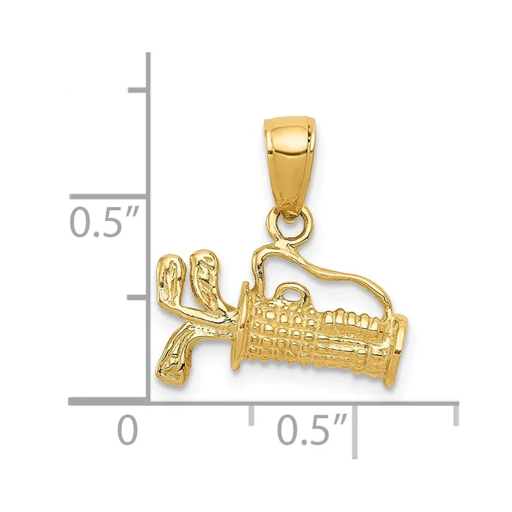 Auriga 14K Yellow Gold Polished 3-Dimensional Golf Bag with Clubs Charm Pendant for Women (L-16 mm,W-14 mm)