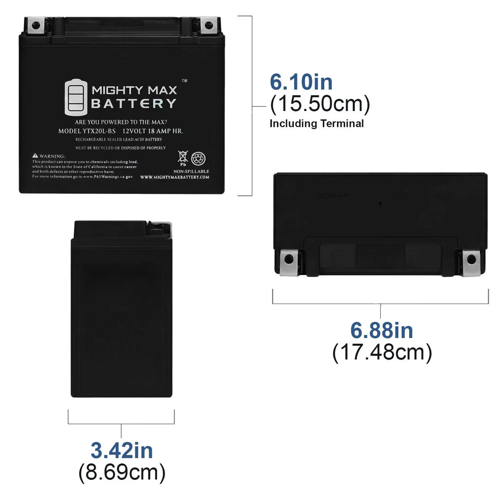 YTX20L-BSize Battery Replacement for Kawasaki Jet Sizeki E1F2G1G2 95-99