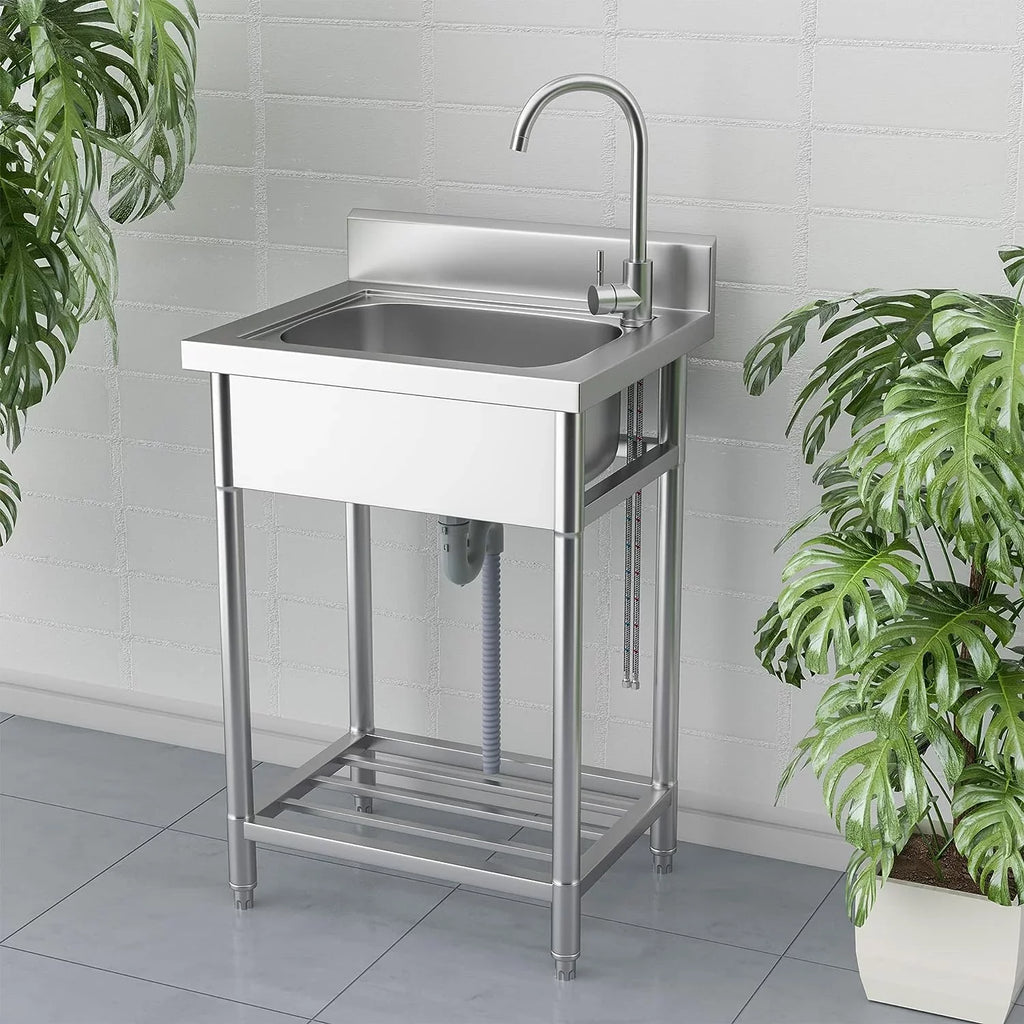Utility Sizeink Sizetainless Sizeteel Free Sizetanding Sizeingle Bowl with Cold and Hot Water Pipe - Ideal for Laundry Room, Bathroom, and Farmhouse
