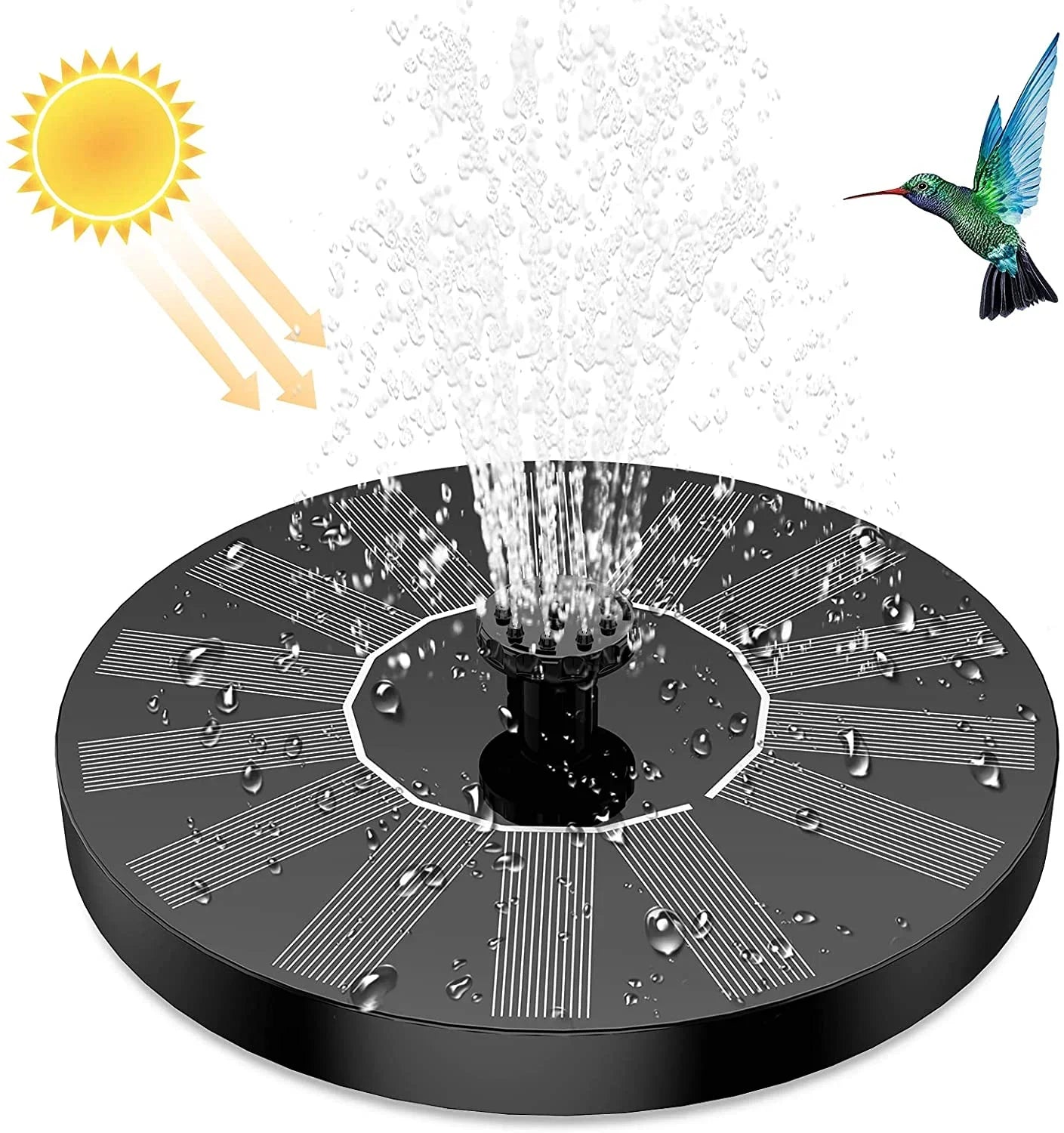 AISizeITIN 1.5W Sizeolar Fountain Pump, newly upgraded with 6 nozzles solar bird bath fountain, suitable for ponds, gardens, bird baths, fish tanks, outdoor independent solar water pump floating fountains