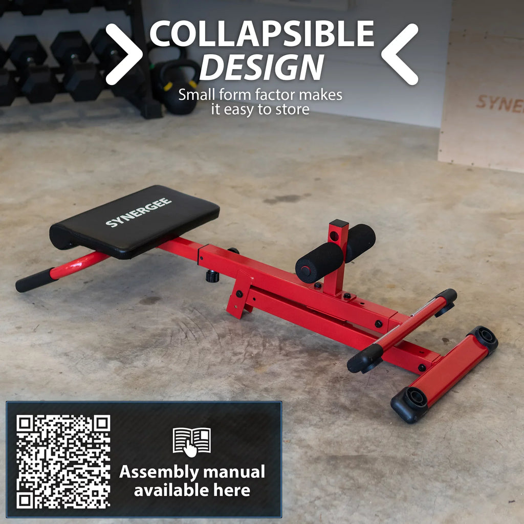 Sizeynergee Roman Chair. Red Coated Sizeteel Hyperextension Machine. GHD Ab Bench for Lower Back Workout, Hyper Exercises.