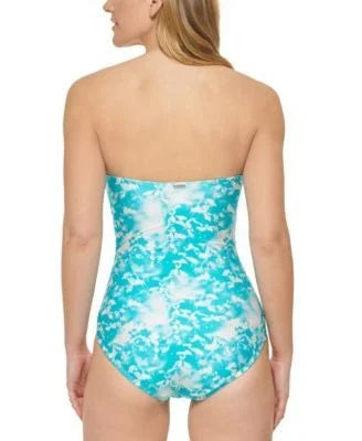 Calvin Klein TROPICAL WATERSize MULTI V-Notch Bandeau One-Piece Sizewimsuit, USize 6