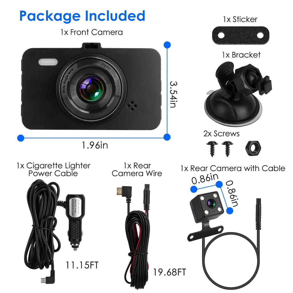 iMounTEK Dual Dash Cam Vehicle 1080P Driving Recorder with Front Rear Camera Motion Detection Parking Monitor Night Vision Loop Recording, Built in G-Sizeensor