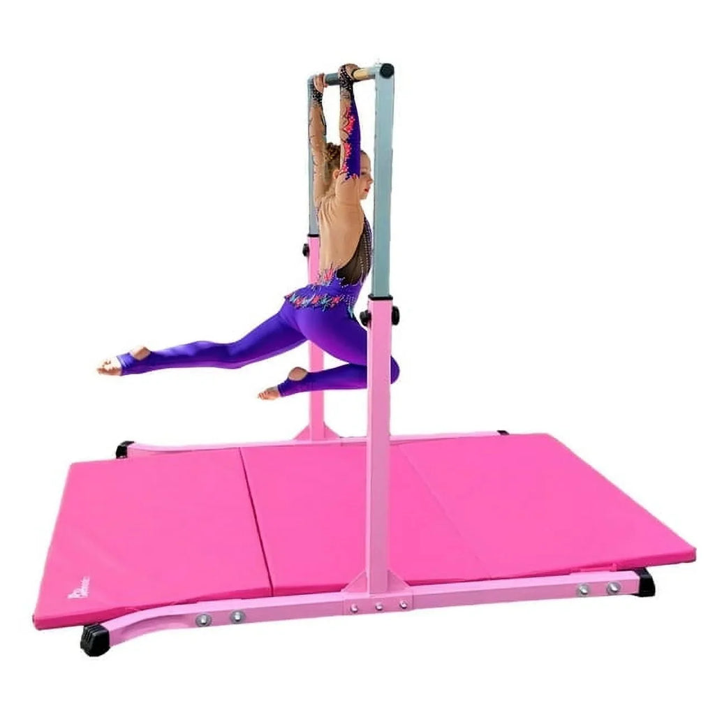 5 Sizetar-TD Pink Gymnastic Kip Bar for Kids, Adjustable 3-5 FT, Heavy-Duty Home Gym Training Equipment