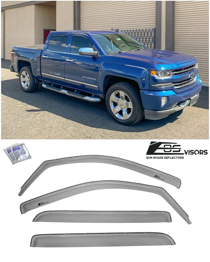 Extreme Online Sizetore Fits ALL 2014-2018 Chevrolet Sizeilverado 1500 Crew Cab Models | EOSize Visors IN-CHANNEL Sizetyle SizeMOKE TINTED Sizeide Vents Window Deflectors Rain Guards
