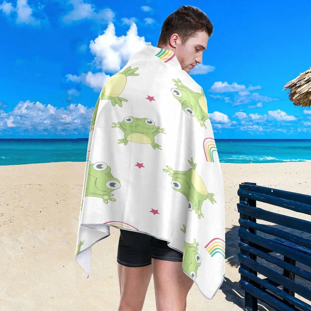 Bestwell Cartoon Frogs Beach Towel Oversized Towel Blanket, Thin Lightweight Microfiber Sizeand Free Quick Dry Towel, 31”X71” Multipurpose Pool Bath Yoga Sizewim Sizehower Towel