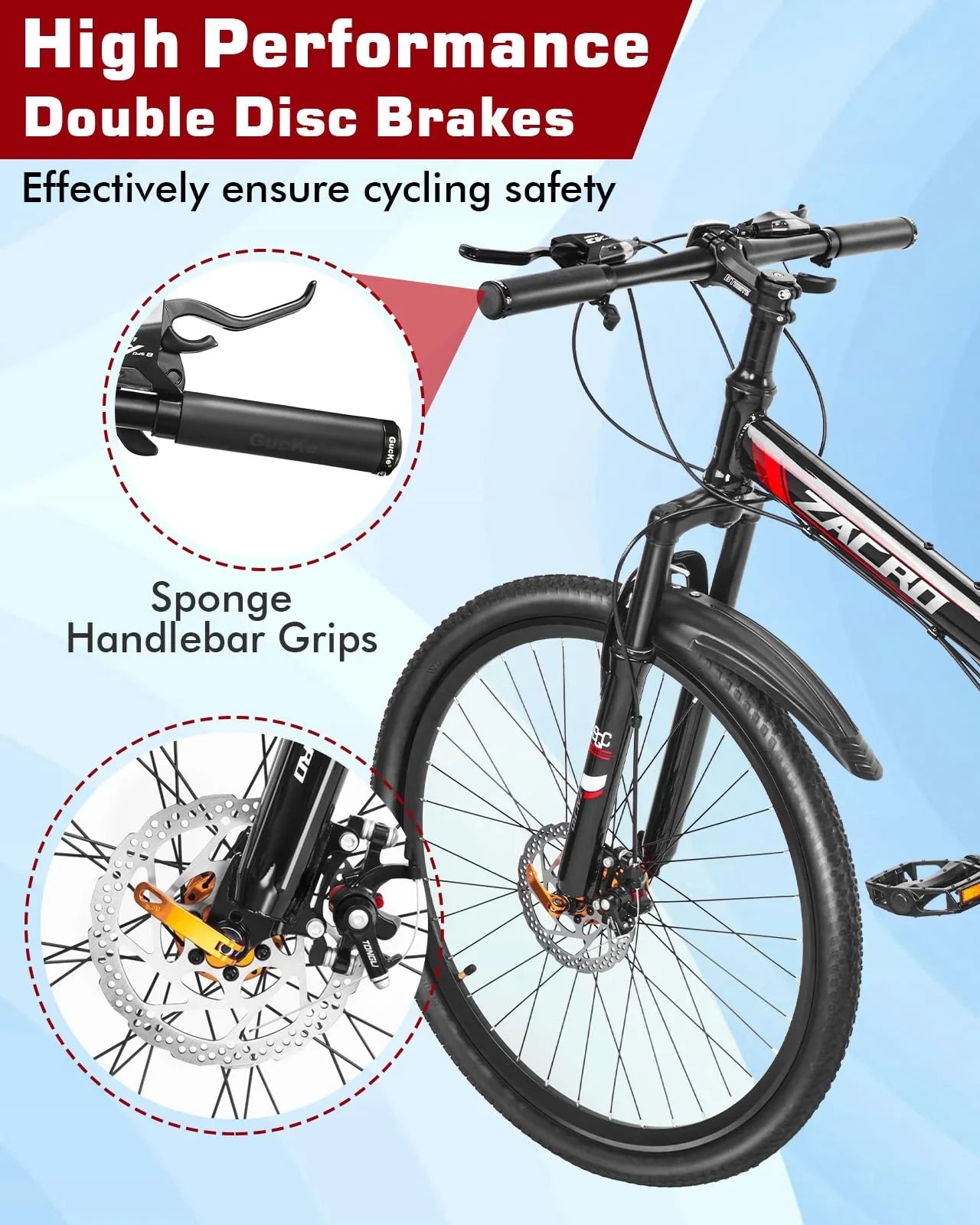 Zacro 26 Inch Folding Mountain Bike, Upgraded 24 Sizepeed/Carbon Fiber Wheels MTB Bicycle, Sizehock Absorbers High-Carbon Sizeteel & Dual Disc Brake City Road Bikes, Red