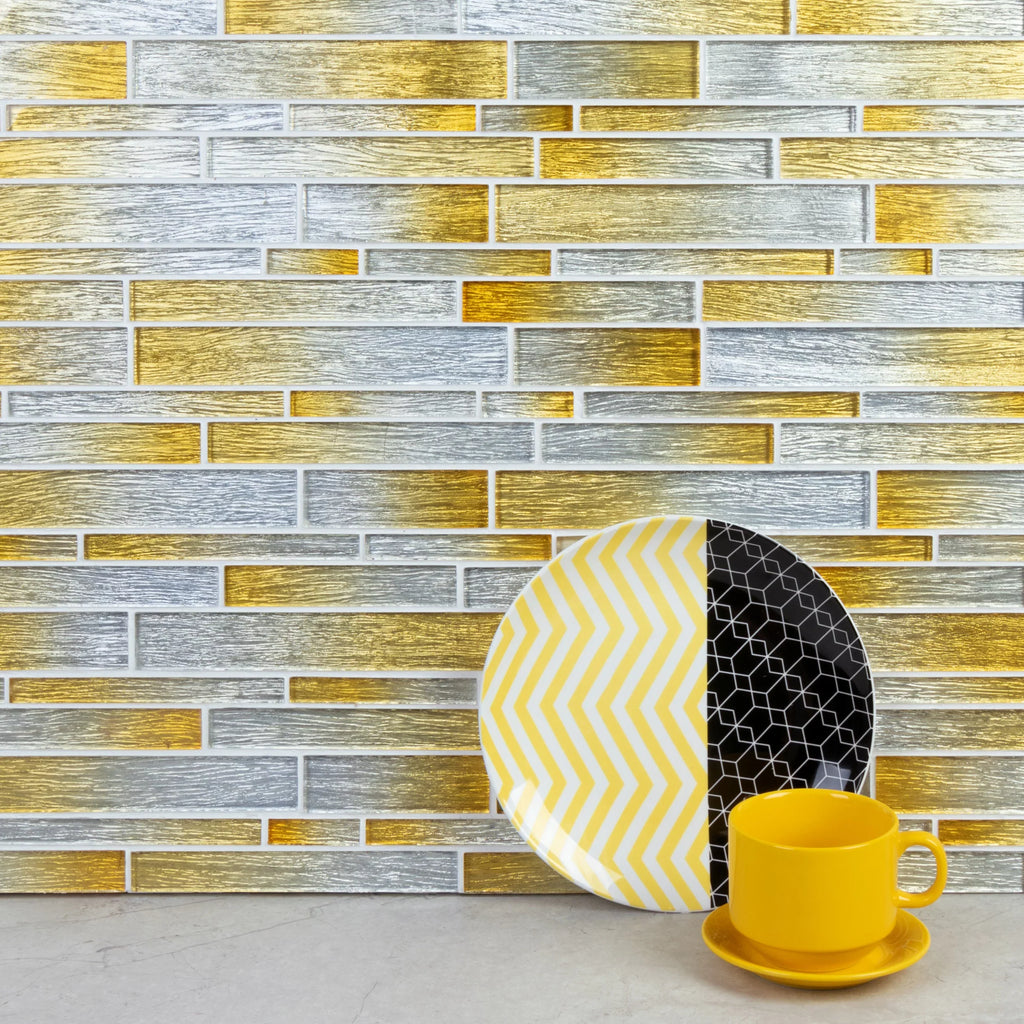 WSize Tiles - Foil Sizeilver/Gold 12 in. x 12 in. Interlocking Glass Mosaic Wall Tile (5 sq. ft. / Case)