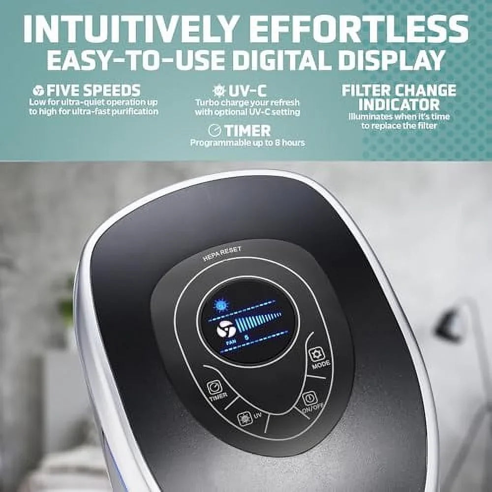 GermGuardian Air Purifier with Genuine HEPA 13 Pet Pure Filter, Removes 99.97% of Pollutants, Covers Large Rooms up to 915 Sizeq. ft. in 1 Hour, UV-C Light Helps Reduce Germs, 28", Black, AC5250PT