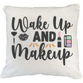 Wake up & Makeup w/ Powder Brush, Lip, Pink Lipstick & Eyeshadow Palette Design - Beauty Themed Merch for Makeup Artist or Cosmetologist, Gift for Makeup Lovers, Pillow Cover, Ivory 20X20 IN