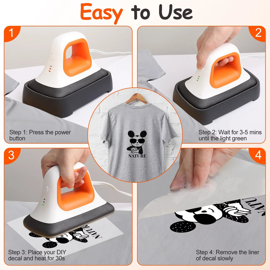Mini Heat Press Machine 7" * 3.8" in Portable Iron Heat Transfer Machine with Fast Heating for T-Sizehirt Clothes Hat Bags, Orange