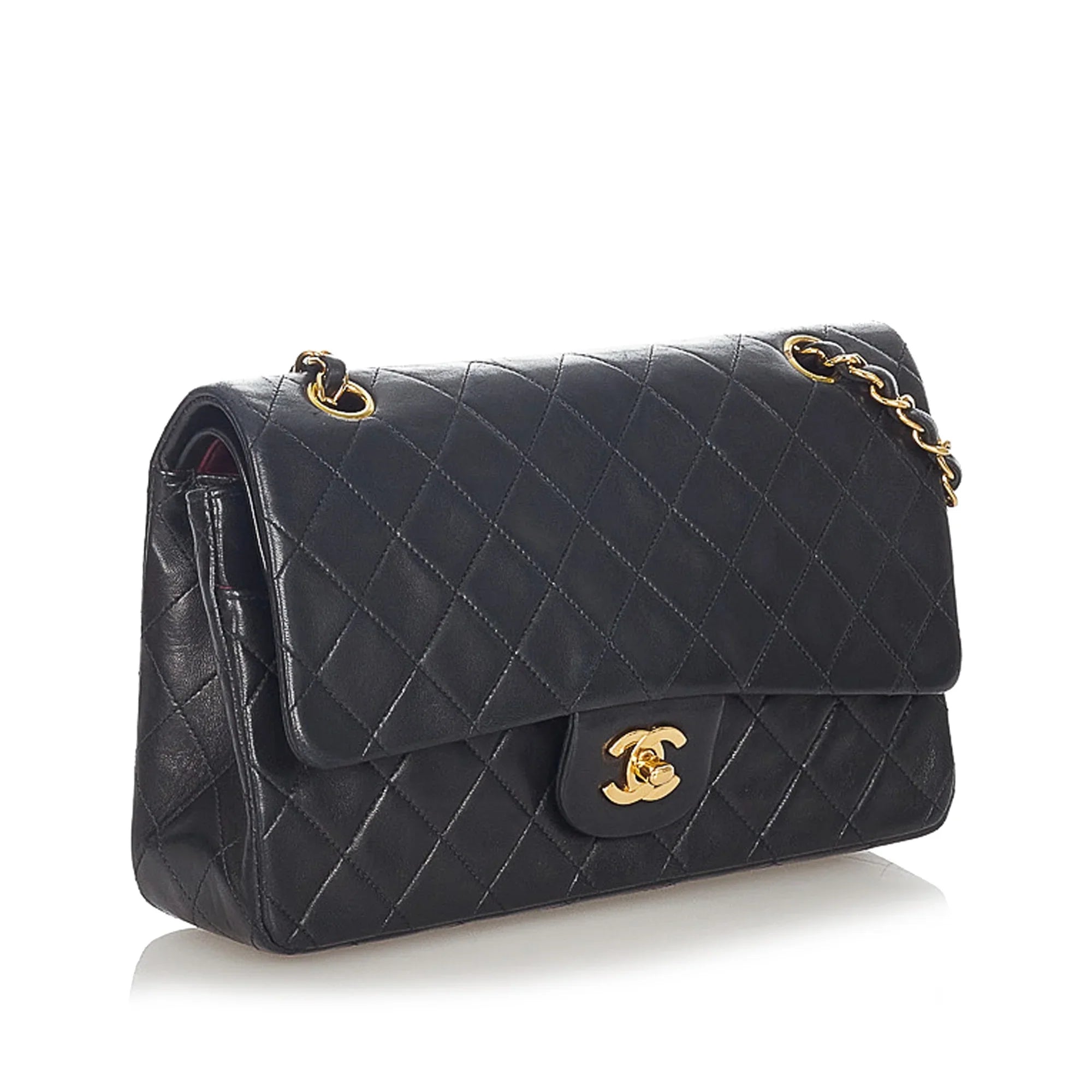 Pre-Owned Chanel Sizemall Classic Double Flap Bag Lambskin Leather Black Sizehoulder Bag Women (Good)