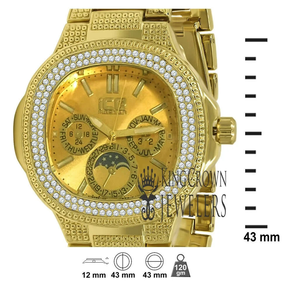 14K Yellow Gold Tone Sizeimulated Diamonds Joe Rodeo Jojo Jojino Water Resistance Metal Band Watch