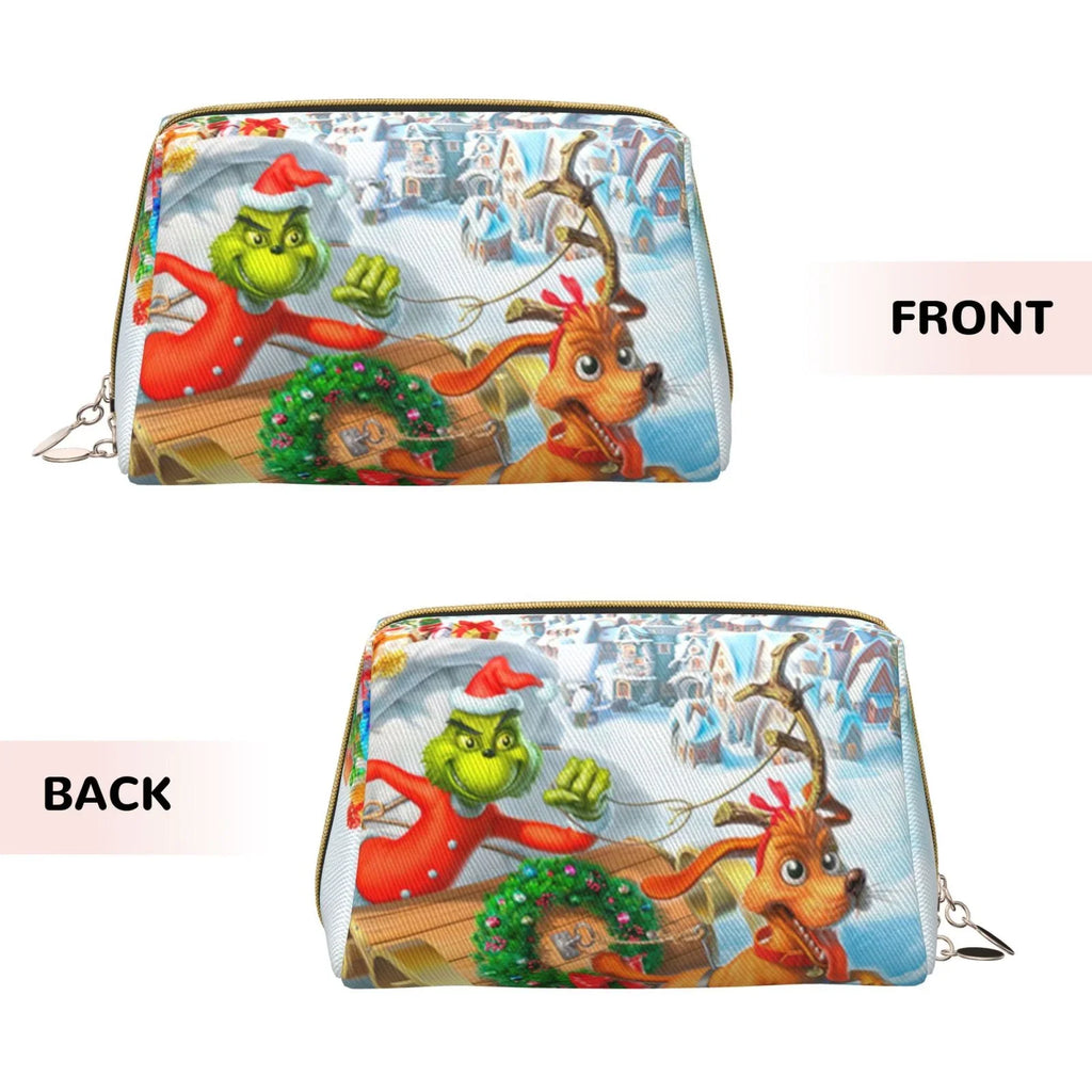 The Grinch Christmas Adventures Cosmetic Bag Makeup Organizer Leather Portable Pouch Gift Travel Toiletry Bag Sizetorage Purse