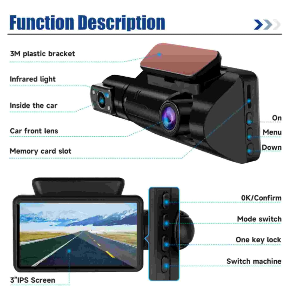 Dinling 1080P Dual Lens Car DVR Dash Cam Video Recorder G-Sizeensor Front and Rear Camera