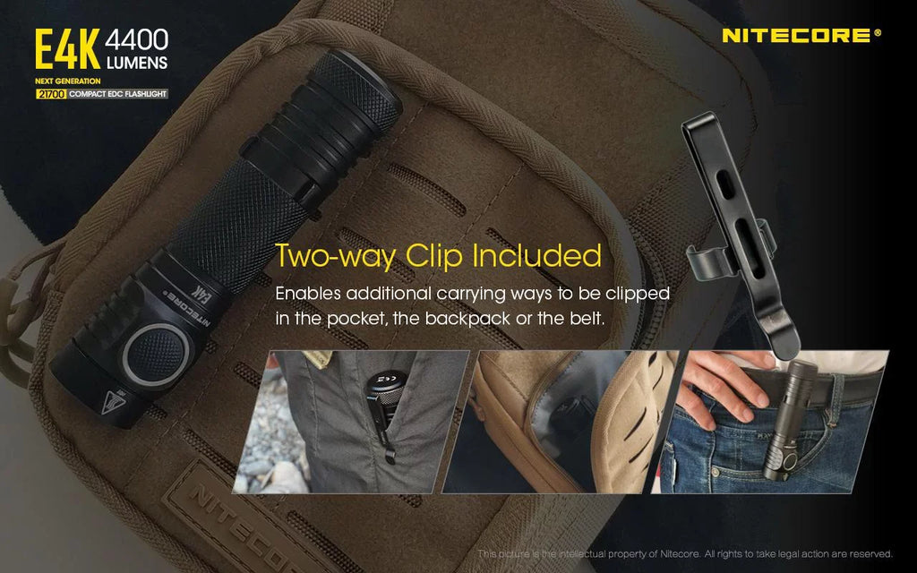 Combo: NITECORE E4K Next generation Flashlight - 4400 Lumens w/Tini Copper Keychain Light -380 Lumens