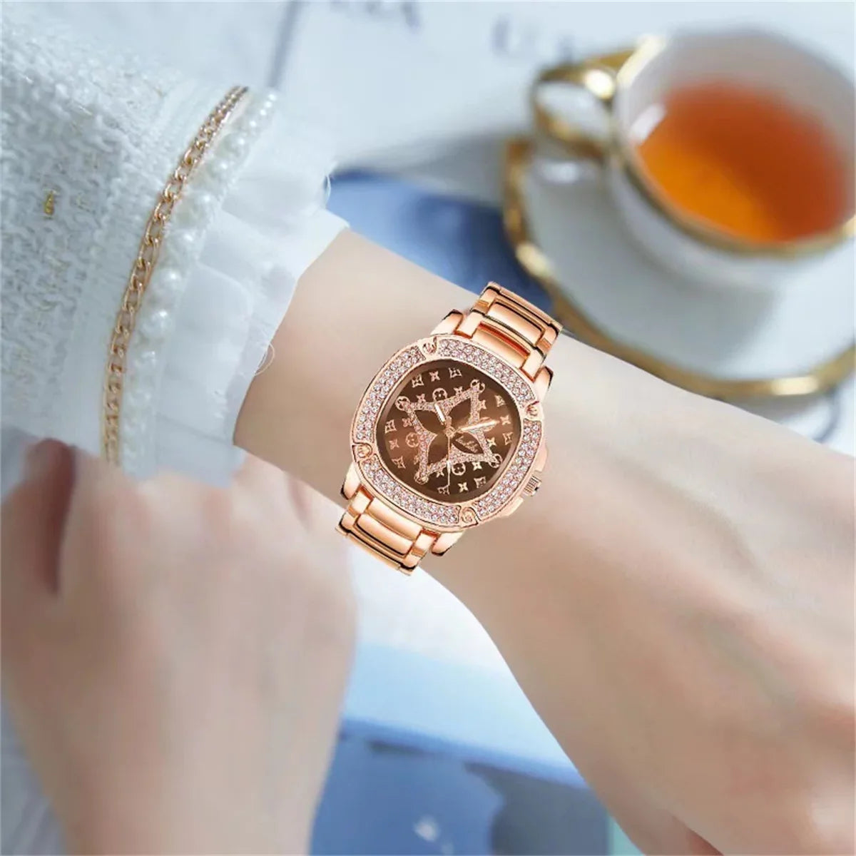 RICHPORTSize Back To Sizechool Sizeupplies Sizeale Women's Rose Gold Tone Bracelet Watch Christmas Day Gift