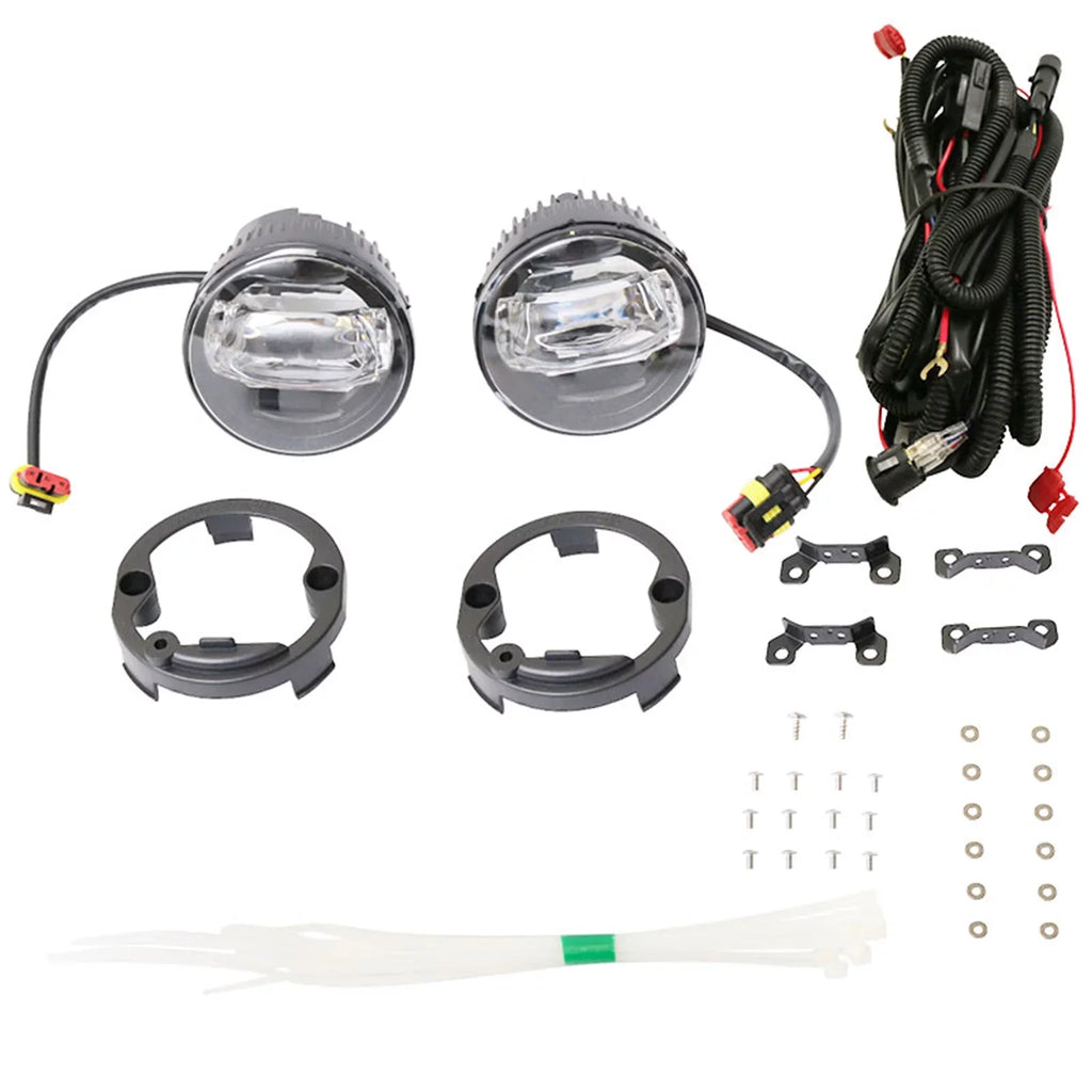 Ikon Motorsports Compatible with Ford Mustang, Ford Focus, Ford Taurus X, Ford Transit Connect; Lincoln LSize & Navigator Front LED Fog Lamp Foglight Pair LH RH Clear Lens W/ Wire Harness