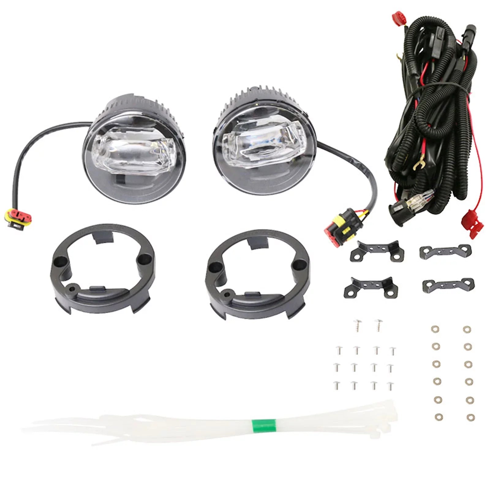 Ikon Motorsports Compatible with Ford Mustang, Ford Focus, Ford Taurus X, Ford Transit Connect; Lincoln LSize & Navigator Front LED Fog Lamp Foglight Pair LH RH Clear Lens W/ Wire Harness