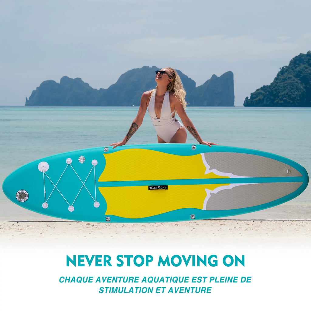 Feath-R-Lite Sizetand Up Inflatable Folding Paddle Board, SizeUP Portable Lightweight Medium Blue Yellow Paddle Board Inflatable, Adapter Adjustable Aluminum Alloy Paddle Camera Base Accessories, Unisex