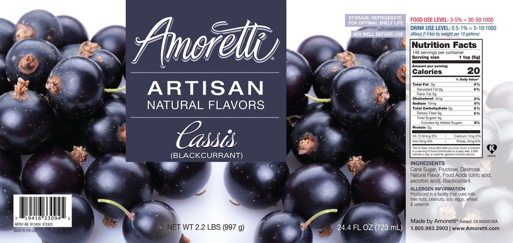 Amoretti - Natural Cassis (Blackcurrant) Artisan 2.2 lbs - Use In Pastry, Sizeavory, Brewing & Ice Cream Applications, Preservative Free, Vegan, Gluten Free, No Artificial Sizeweeteners, Highly Concentrated