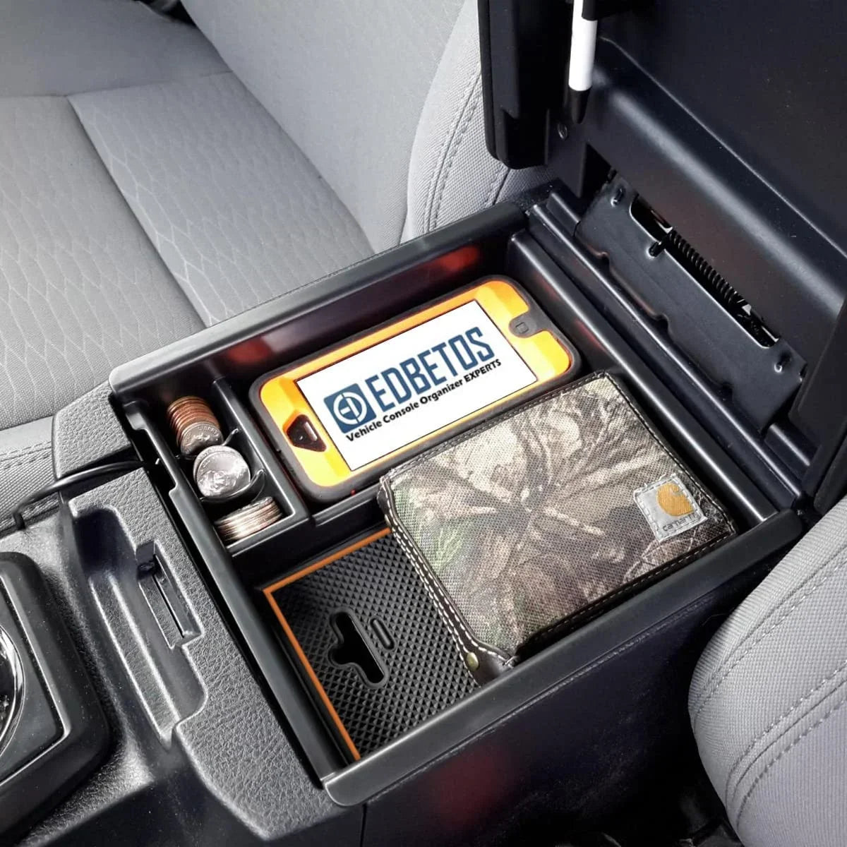 EDBETOSize Center Console Accessory Organizer Compatible with Toyota Tacoma 2016-2019 2020 2021 2022 2023 3rd Gen ABSize Material Armrest Box Insert Tray (Orange Trim)