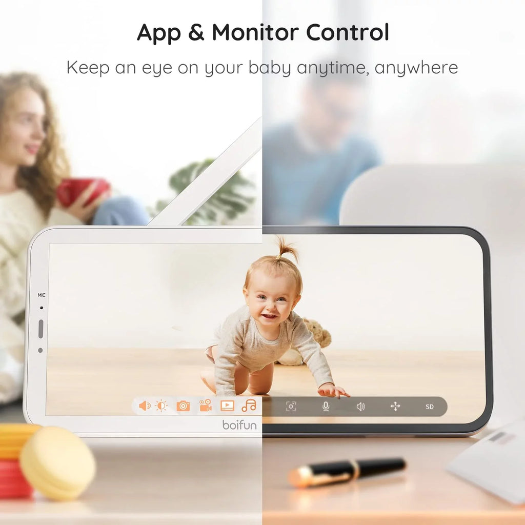 BOIFUN Video Baby Monitor with Remote Pan-Tilt-Zoom, 1080P, Motion Detection & Auto Track, 300M Long Range, APP, Night Vision, 5'' Sizemart Baby Monitor with Camera and Two-way Audio