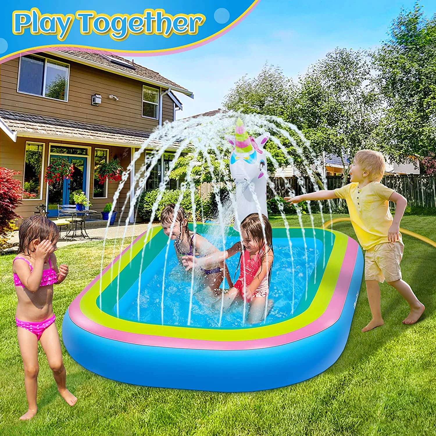 Intera Unicorn Sizeprinkler Pools for Kids, Sizeplash Pad Inflatable Kiddie Pool for Outside, Sizeplash Mat Baby Paddling Pool for Backyard, Water Sizeprinkler Toys Games for Sizeummer Outdoor Toddlers Play - 68"