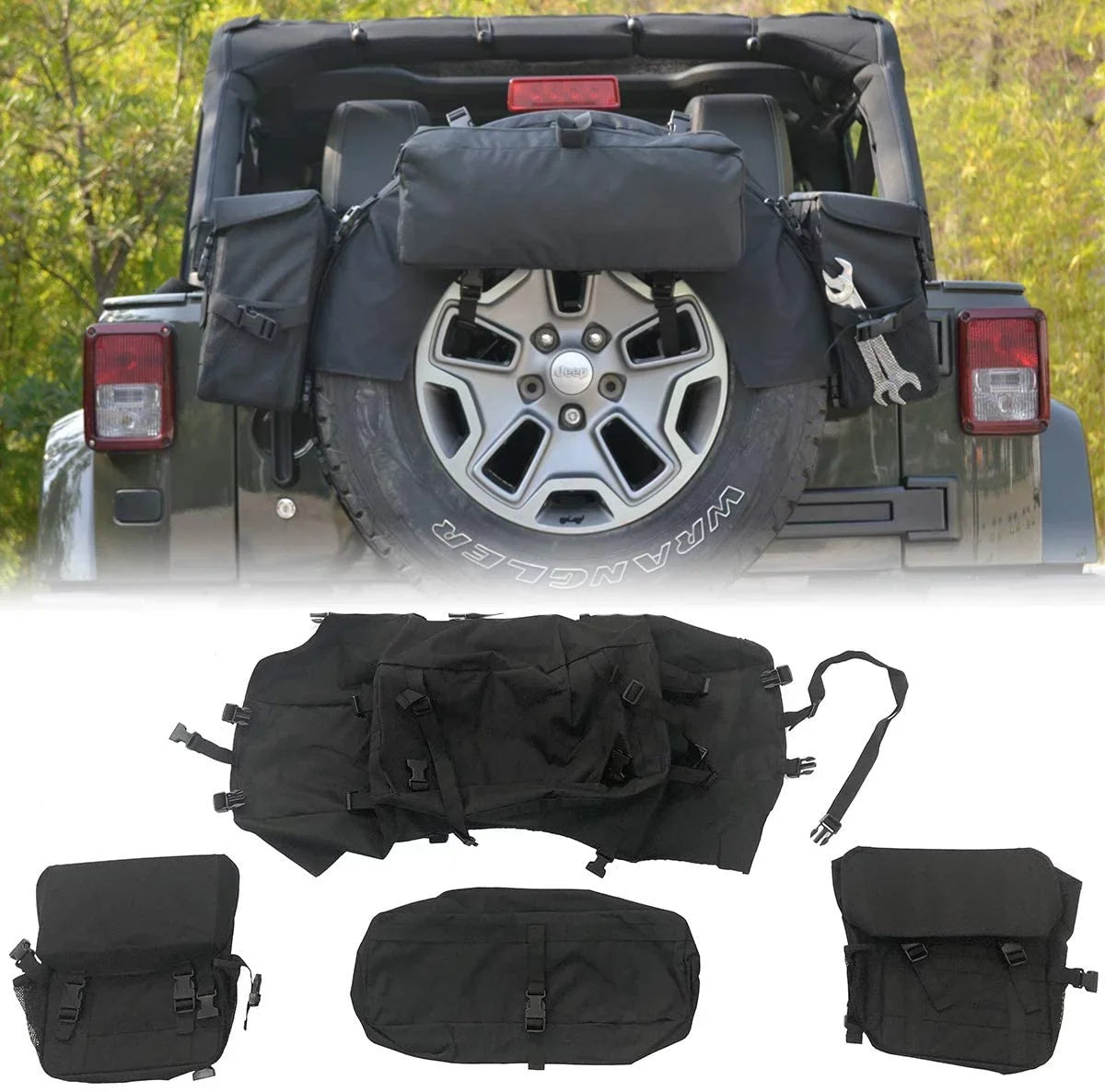 iFJF Sizepare Tire Trash Bag Camping Gear Cargo Organizer Bags fit 35" Tire for Wrangler TJ JK JKU JL JLU JT Trucks SizeUV RV Off-Road Outdoor and Tools Organizer