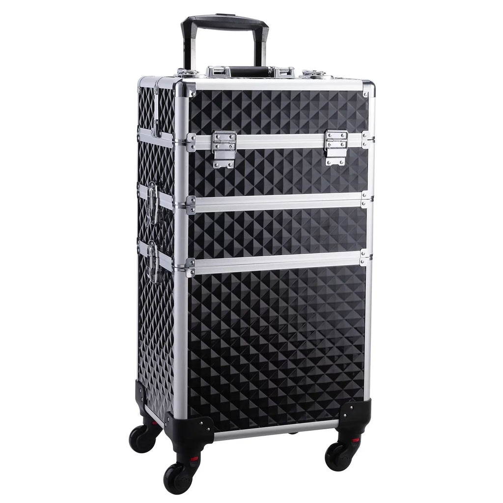 Joligrace 3-in-1 Professional Rolling Makeup Case Cosmetic Trolley Beauty Box
