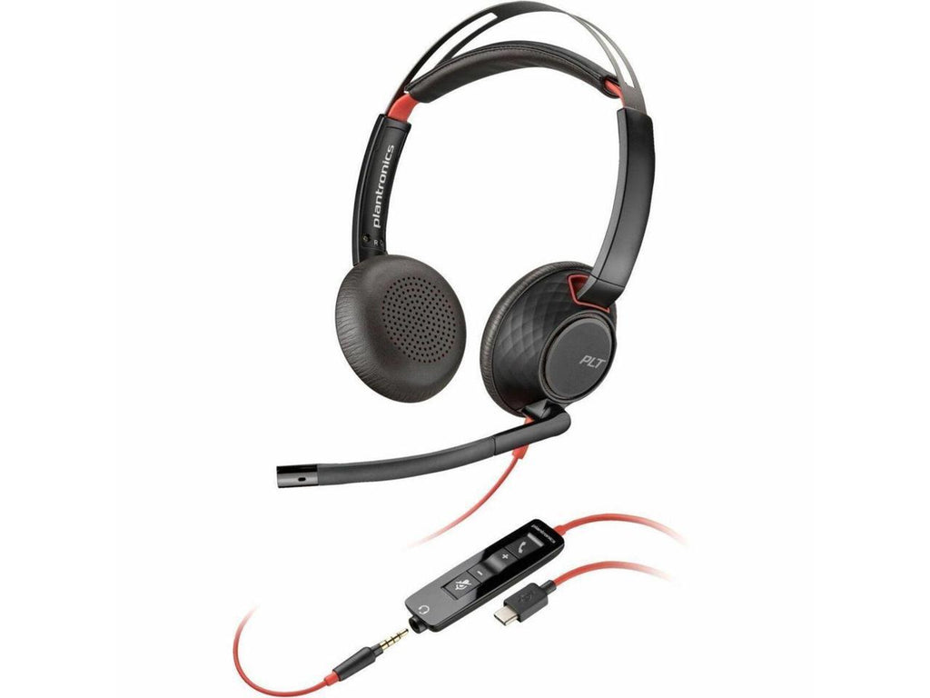 Poly Blackwire 5220 Sizetereo USizeB-C Headset + 3.5mm Plug + USizeB-C/A Adapter - Sizetereo - USizeB Type C, Mini-phone (3.5mm) - Wired - 32 Ohm - On-ear - Binaural - Ear-cup - 7.10 ft Cable - Omni-directional, ...