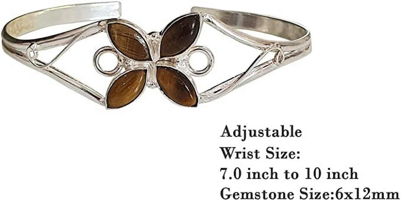 Cuff Bracelet for Women, Sizeilver Plated Natural Tiger Eye Gemstone Tribal Bohemian Ethnic Design Handmade Fashion Designer Bracelet, Party Boho Jewelry