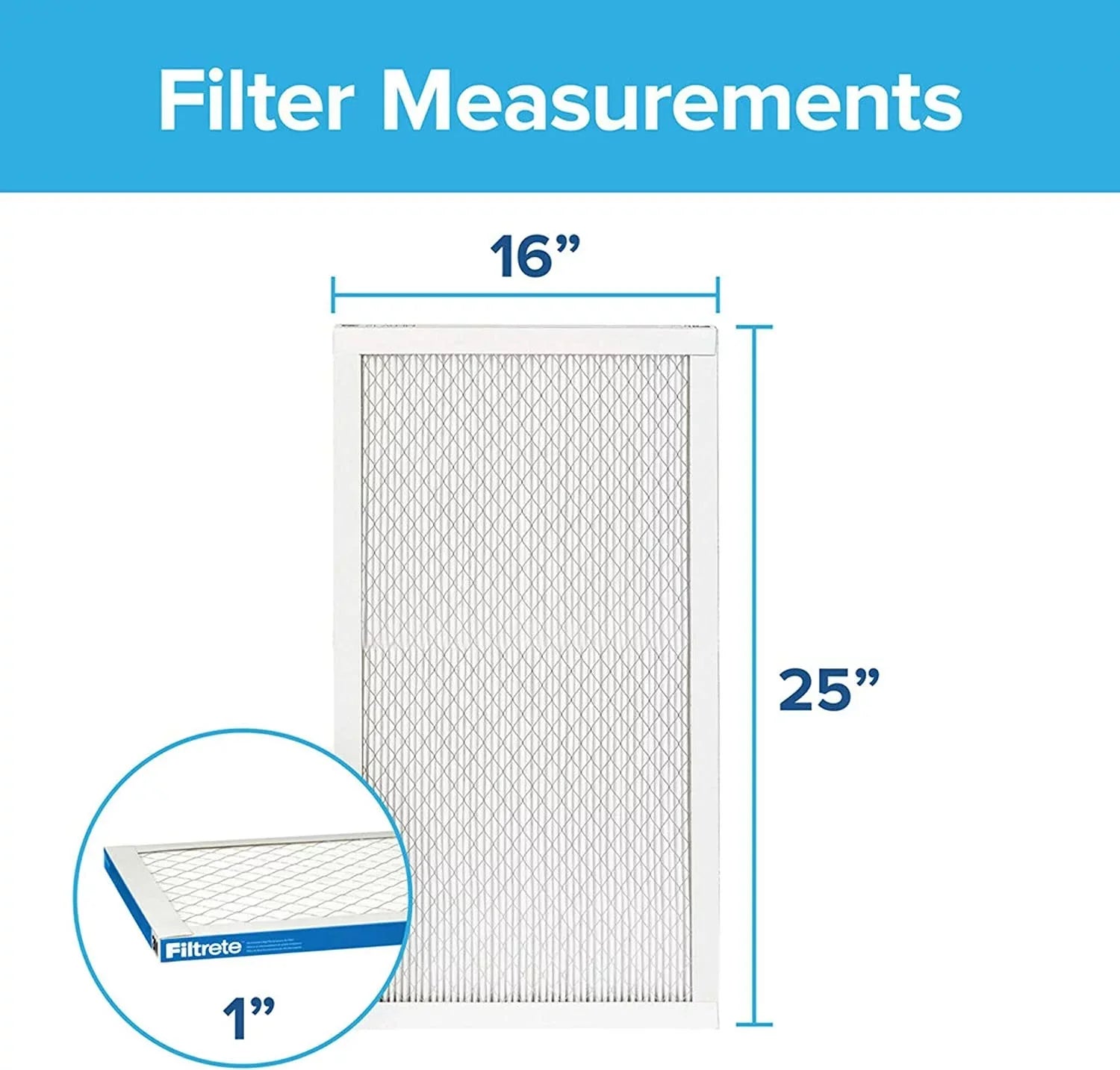 Filtrete 16x25x1 Air Filter MPR 1900 MERV 13, Healthy Living Ultimate Allergen, 2-Pack exact dimensions 15.719 x 24.72 x 0.78
