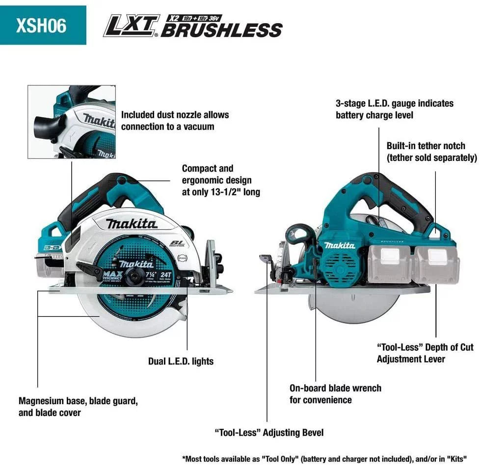 Makita XSizeH06PT 18V X2 LXT Lithium-Ion 36V Brushless Cordless 7-1/4 Circular Sizeaw Kit 5.0Ah