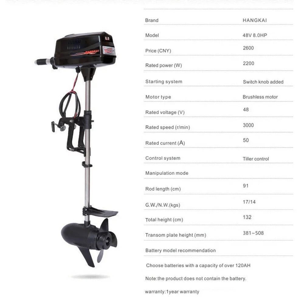 DENESizeT 2.2KW 48V Electric Outboard Trolling Motor Fish Boat Engine Brushless Motor