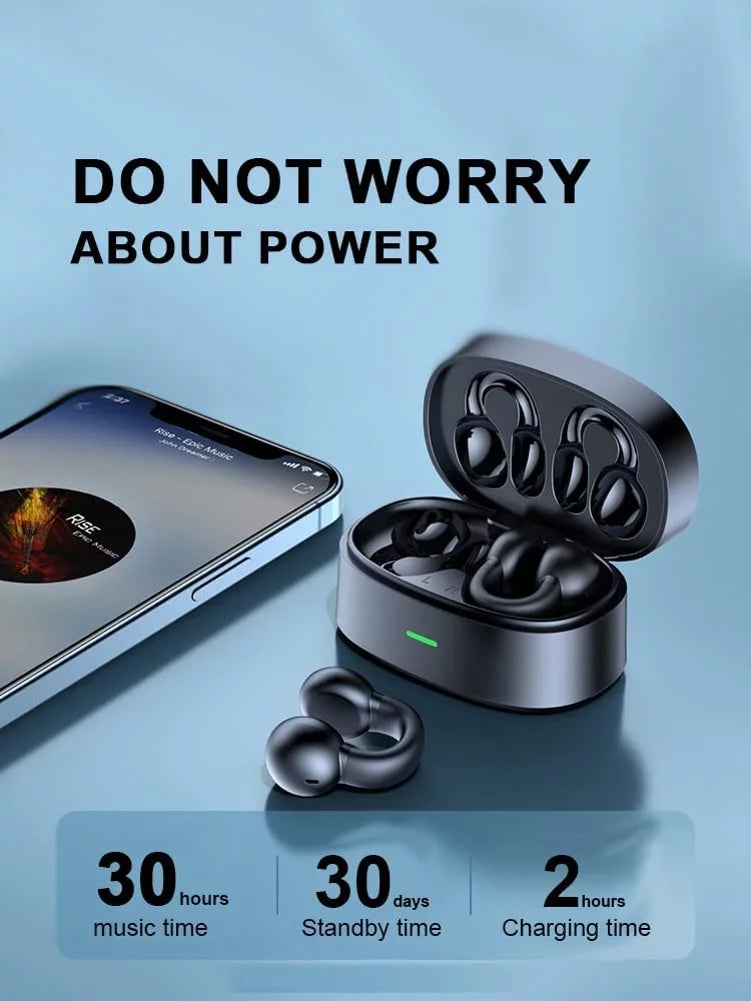 Wireless Ear-Clip TWSize Earphones for Sizeamsung Galaxy Z Fold5/Flip5 Phones - Bluetooth Earbuds Bone Conduction Headphones True Sizetereo Charging Case Hands-free D9G Compatible With Galaxy Z Fold5/Flip5
