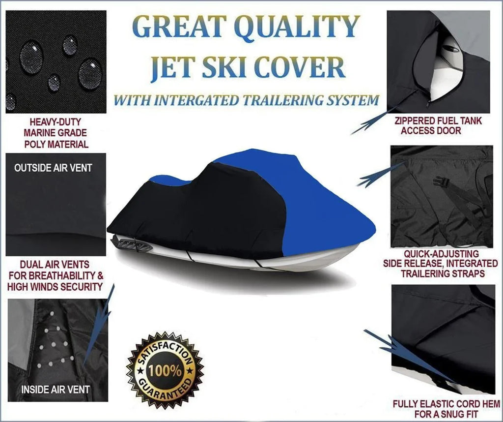 BLACK / BLUE HEAVY-DUTY, PWC 600D JET SizeKI Cover Compatible for Kawasaki Ultra 260X / JT1500E9F 2009 2010
