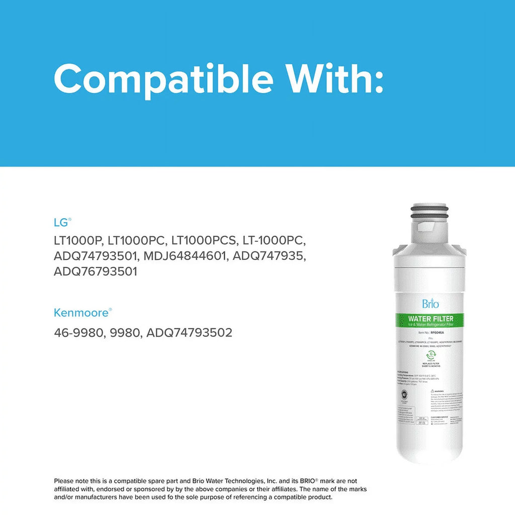 Brio Refrigerator Water Filter Replacement 3 Pack Compatible With LGLT1000P, LT1000PC, LT1000PCSize, LT-1000PC