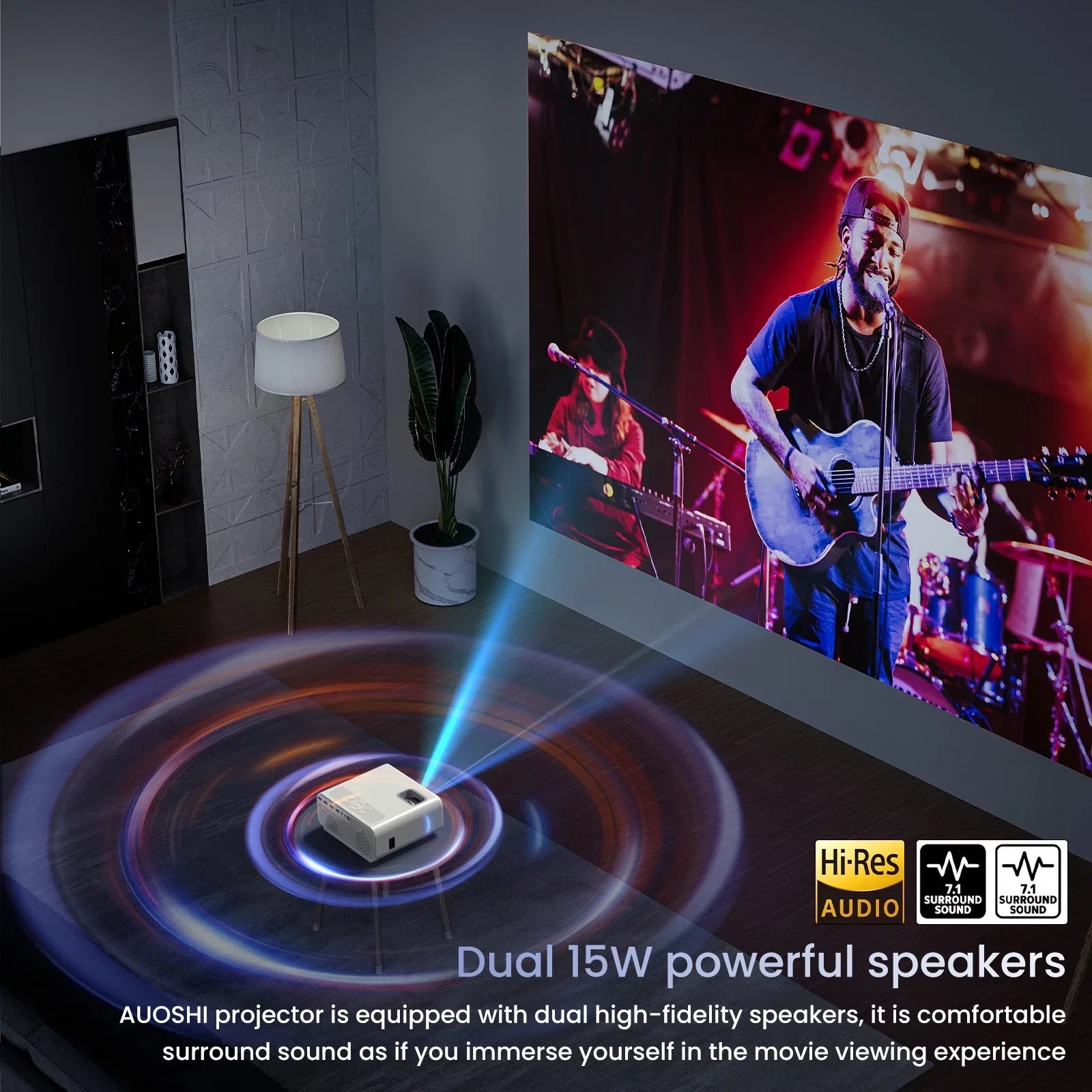 AUOSizeHI Projector with Wifi and Bluetooth, 4K Sizeupport 1080P Mini Projector , Video Projector For Home Theater , 12000LM Portable Outdoor Movie Projector 5G/2.4G