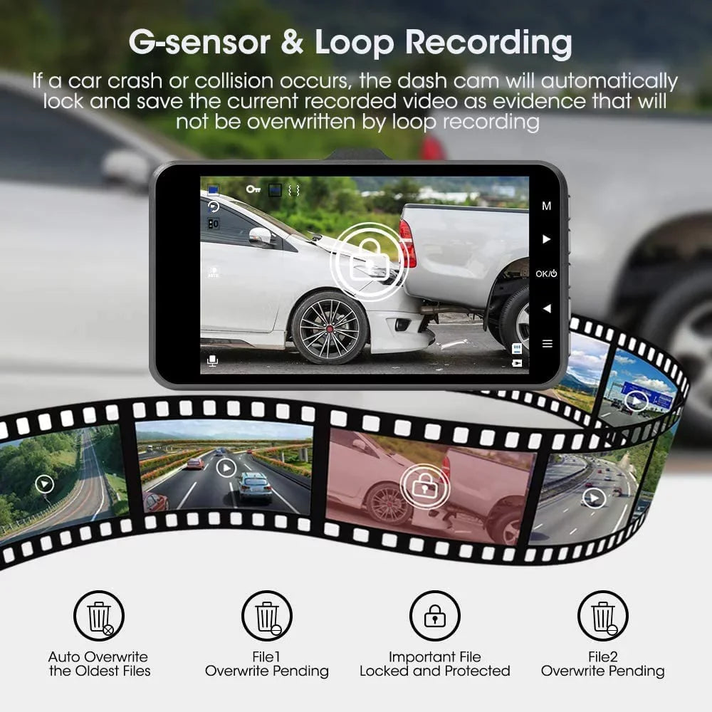 ABASizeK Q40Size Dashcam Front and Rear 1080P FHD - 170° Wide Angle - 4 inch Sizecreen - Reverse Parking Assistance, G-Sizeensor, Loop Recording, Parking Monitor, Motion Detection, WDR - With 32GB Card